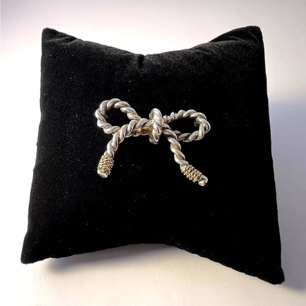 Authentic Vintage Tiffany & Co. Sterling Silver 925 & 18k Gold Rope Ribbon Bow B View 6